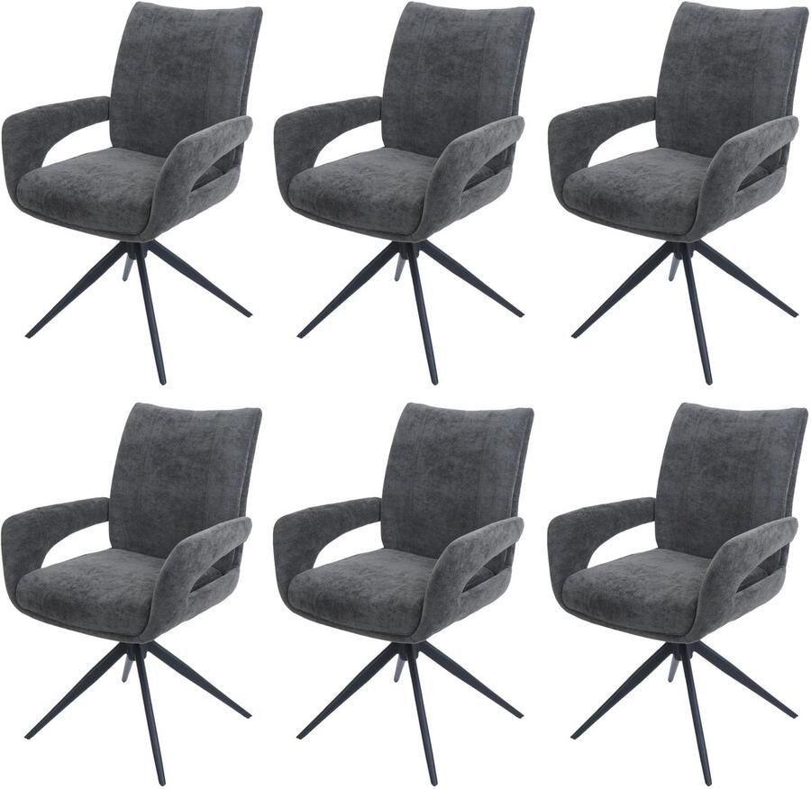MCW Set van 6 eetkamerstoelen -O78 keukenstoel draaibaar met automatische terugkeer stof textiel chenille (310 g m²) Öko-Tex ~ donkergrijs