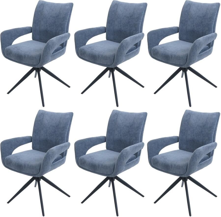 MCW Set van 6 eetkamerstoelen -O78 keukenstoel draaibaar met automatische terugkeer stof textiel chenille (310 g m²) Öko-Tex ~ grijsblauw