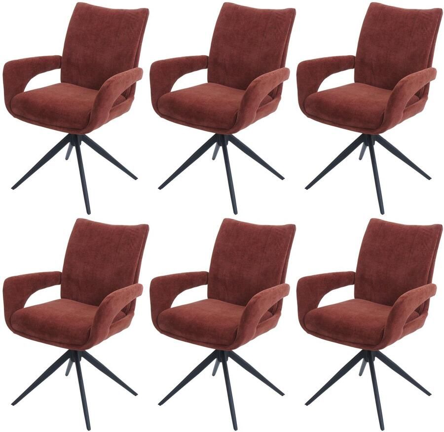 MCW Set van 6 eetkamerstoelen -O78 keukenstoel draaibaar met automatische terugkeer stof textiel chenille (310 g m²) Öko-Tex ~ roodbruin