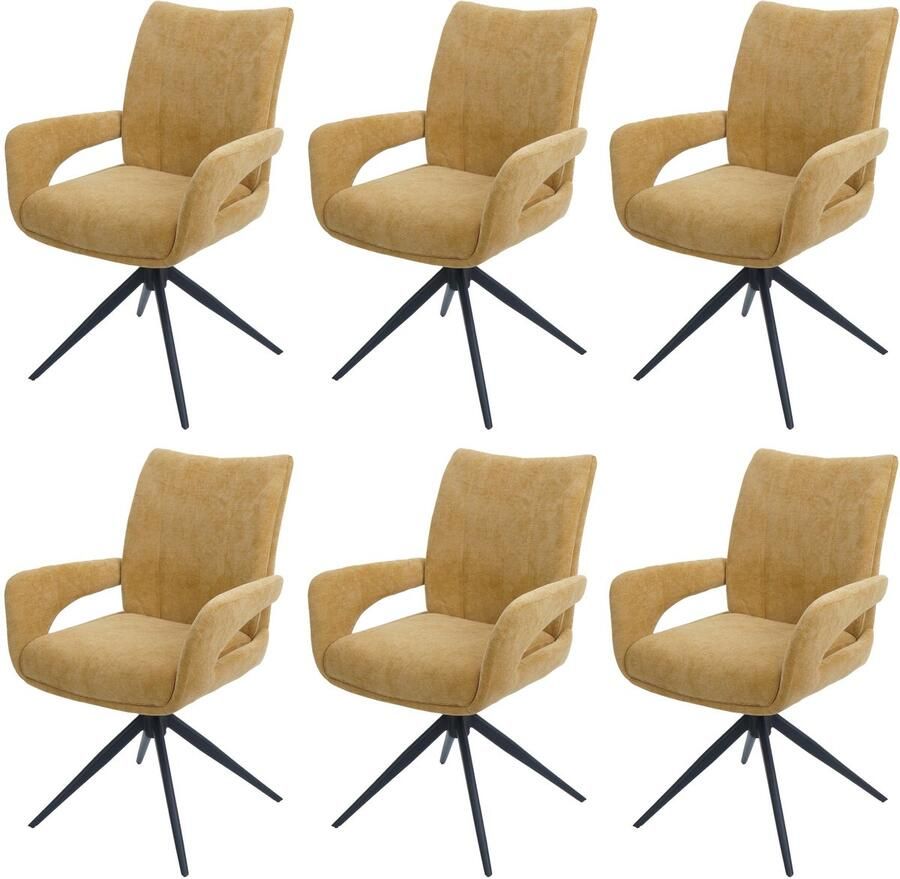 MCW Set van 6 eetkamerstoelen -O78 keukenstoel draaibaar met automatische terugkeer stof textiel chenille (310 g m²) Öko-Tex ~ mosterdgeel
