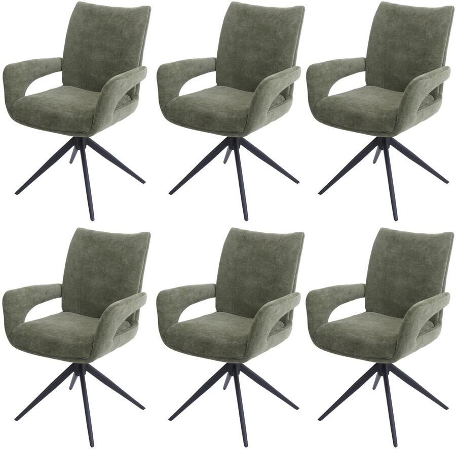 MCW Set van 6 eetkamerstoelen -O78 keukenstoel draaibaar met automatische terugkeer stof textiel chenille (310 g m²) Öko-Tex ~ groen