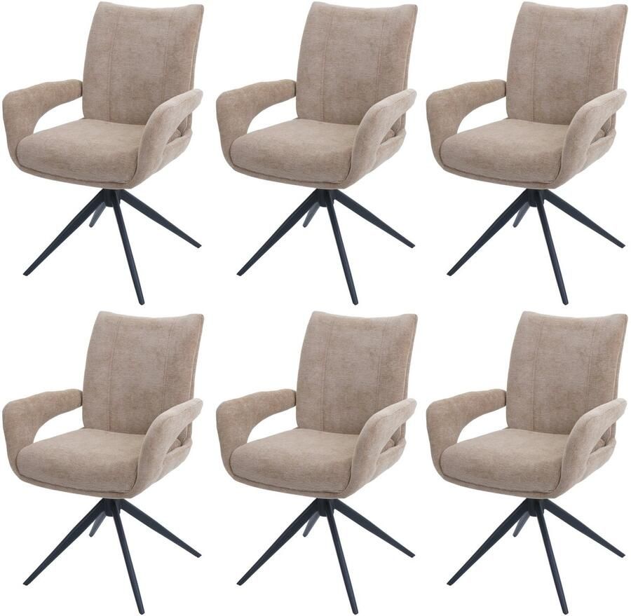 MCW Set van 6 eetkamerstoelen -O78 keukenstoel draaibaar met automatische terugkeer stof textiel chenille (310 g m²) Öko-Tex ~ lichtbruin
