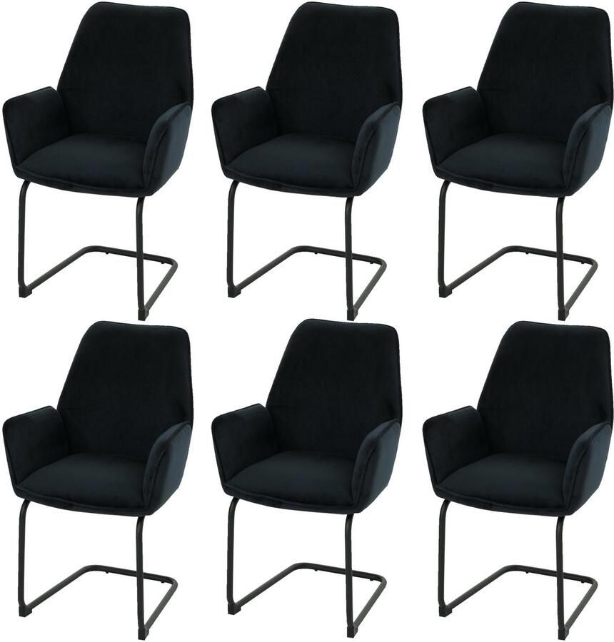 MCW Set van 6 sledestoelen -G67 eetkamerstoel keukenstoel stof textiel Oeko-Tex MVG ~ antracietblauw
