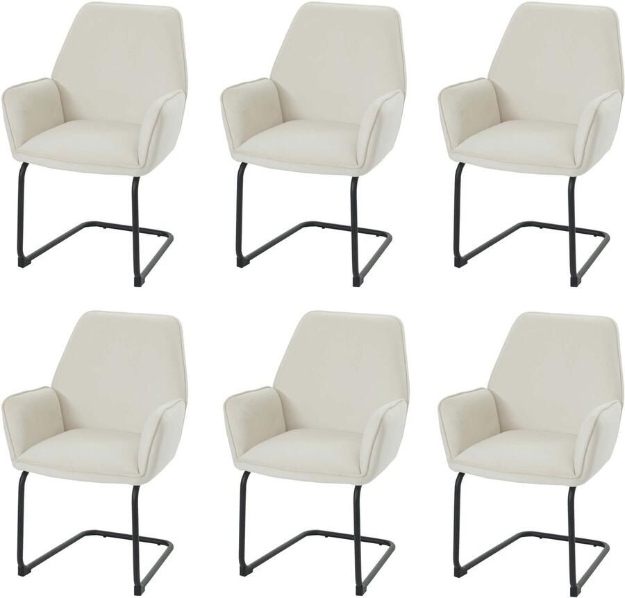 MCW Set van 6 sledestoelen -G67 eetkamerstoel keukenstoel stof textiel Oeko-Tex MVG ~ crème-beige