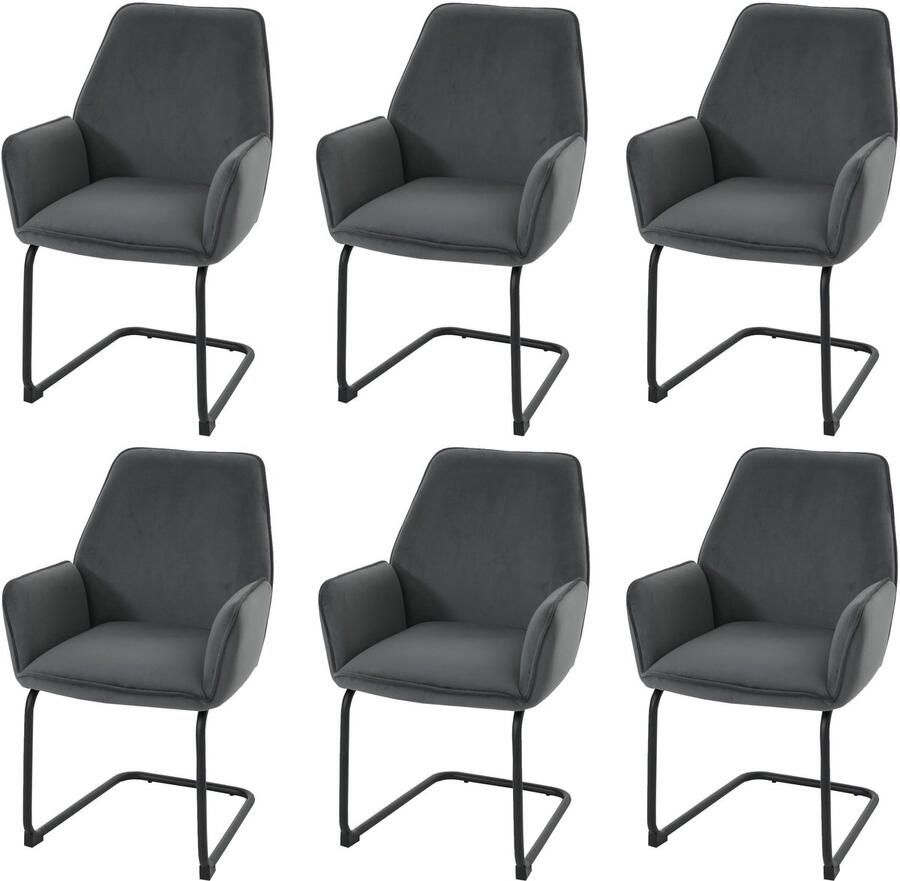 MCW Set van 6 sledestoelen -G67 eetkamerstoel keukenstoel stof textiel Oeko-Tex MVG ~ donkergrijs