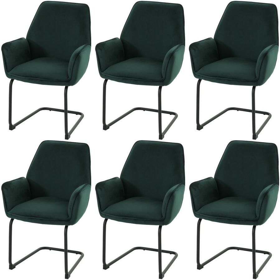 MCW Set van 6 sledestoelen -G67 eetkamerstoel keukenstoel stof textiel Oeko-Tex MVG ~ groen