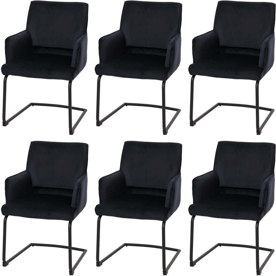 MCW Set van 6 sledestoelen -N60 eetkamerstoel keukenstoel stof textiel Oeko-Tex MVG ~ antracietblauw