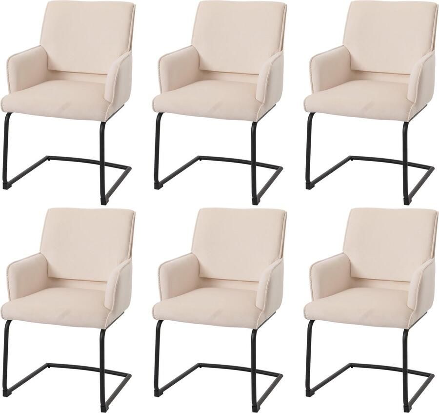 MCW Set van 6 sledestoelen -N60 eetkamerstoel keukenstoel stof textiel Oeko-Tex MVG ~ crème-beige