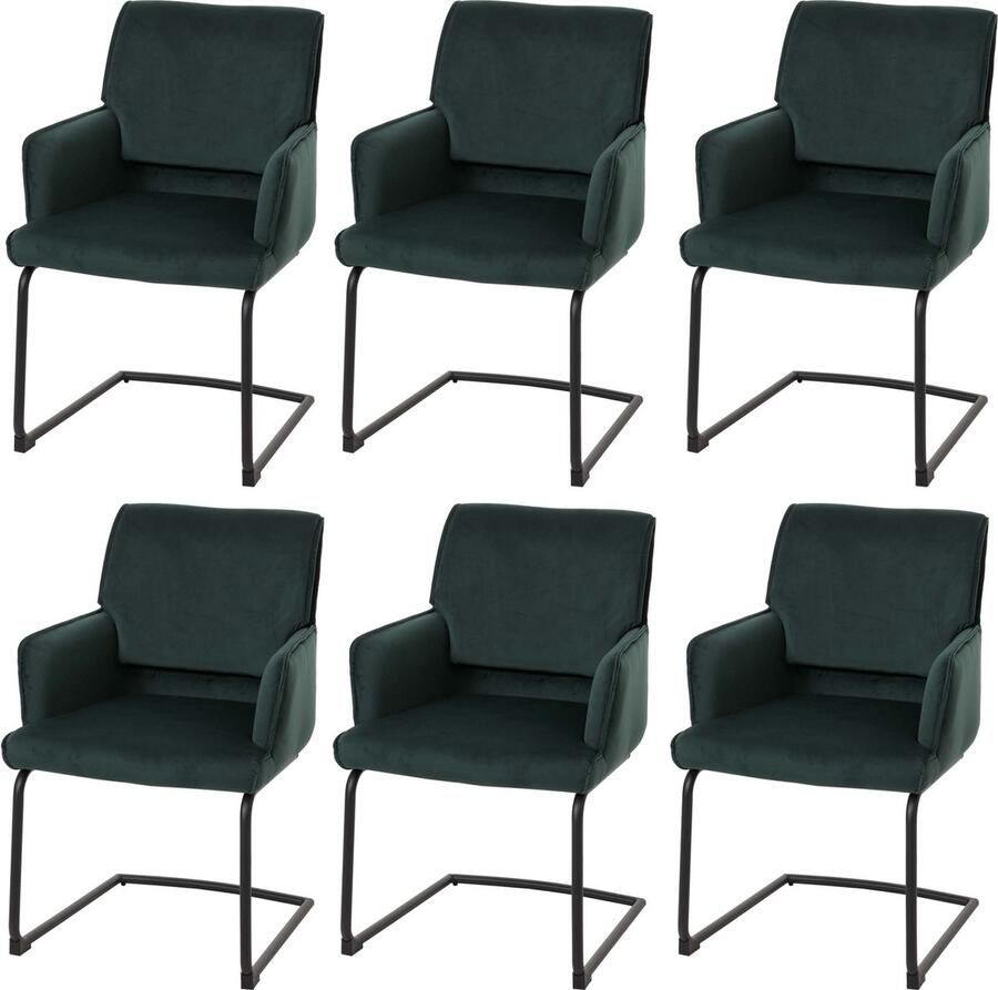 MCW Set van 6 sledestoelen -N60 eetkamerstoel keukenstoel stof textiel Oeko-Tex MVG ~ groen