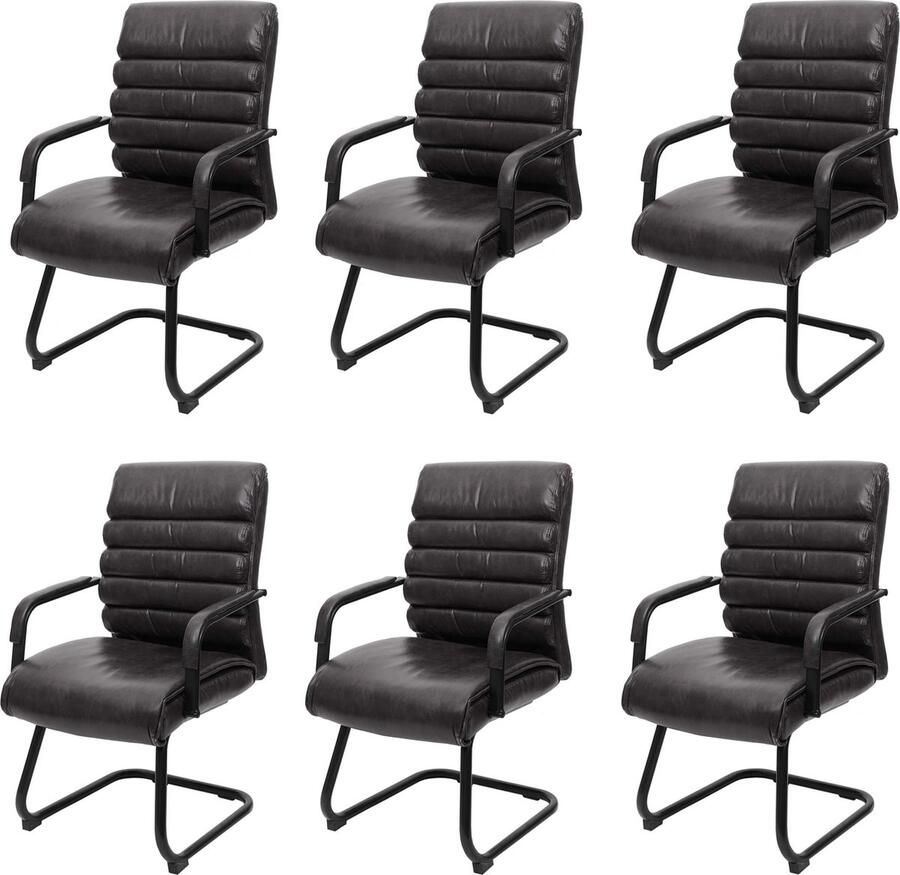 MCW Set van 6 vergaderstoelen -H31 eetkamerstoel sledemodel vintage metaal met suèdelook MVG ~ kunstleer zwart