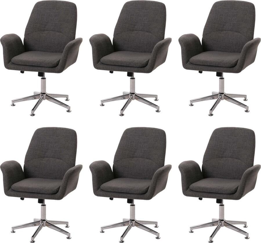 MCW Set van 6 vergaderstoelen -K23 bezoekersstoel gestoffeerde stoel draaibare armleuningen in hoogte verstelbaar stof textiel ~ donkergrijs
