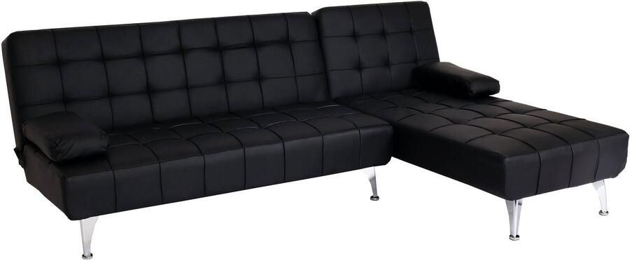 MCW Slaapbank -K22 bank hoekbank Sofa ligvlak links rechts slaapfunctie 236cm ~ kunstleer zwart