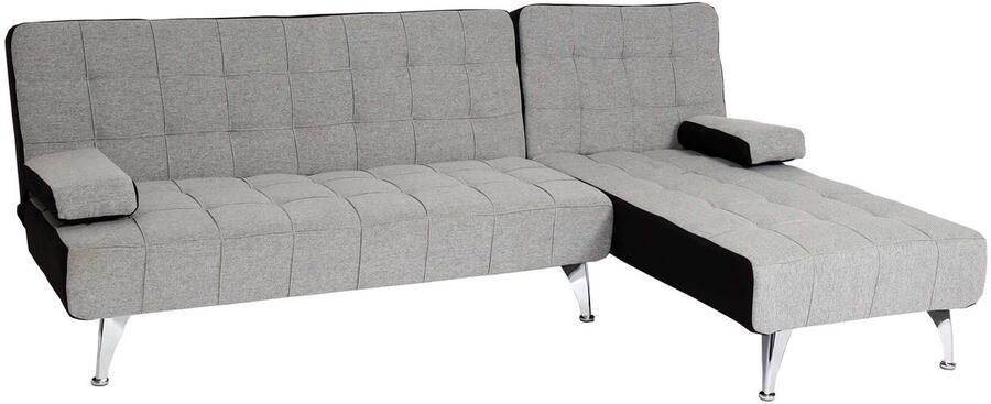MCW Slaapbank -K22 bank hoekbank Sofa ligvlak links rechts slaapfunctie 236cm ~ stof textiel lichtgrijs zwart