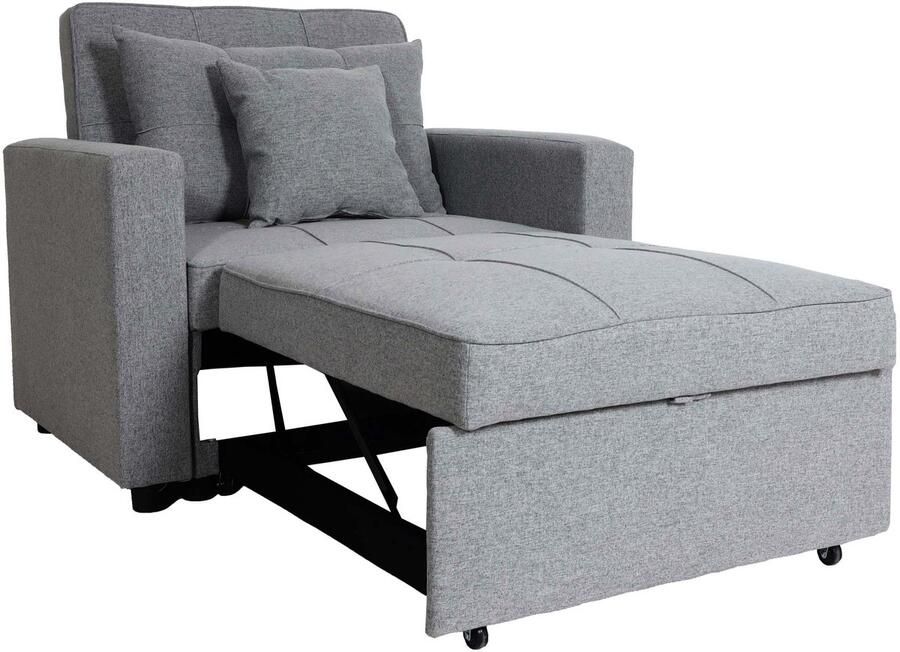 MCW -L90 fauteuil slaapbank opklapbare fauteuil slaapbank logeerbed ligvlak 197x103cm stof textiel ~ lichtgrijs