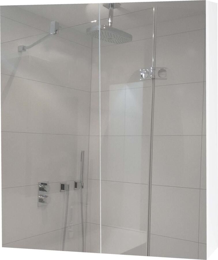 MCW Spiegelkast -B19b badkamermeubel wandmeubel 2 planken hoogglans MVG-gecertificeerd 70x60x16cm ~ wit