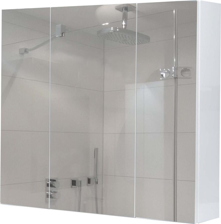 MCW Spiegelkast -B19b badkamermeubel wandmeubel 6 planken hoogglans MVG-gecertificeerd 70x80x16cm ~ wit