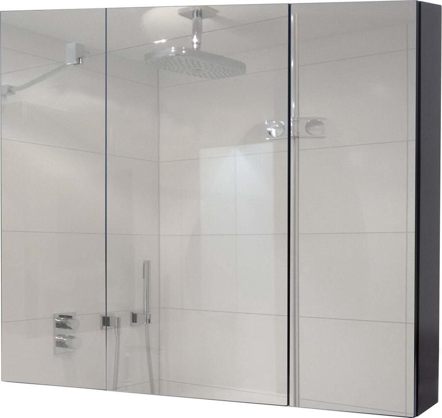 MCW Spiegelkast -B19b badkamermeubel wandmeubel 6 planken hoogglans MVG-gecertificeerd 70x80x16cm ~ zwart