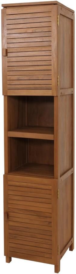 MCW Teak hoge kast -M87 badkamermeubel planchet badkamer hoogwaardige B-kwaliteit teak (kernhout 20-30 jaar) 180x40cm