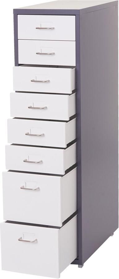 MCW Trolley kast Boston T851 ladekast stalen kast 110x28x41cm 8 laden ~ donkergrijs wit