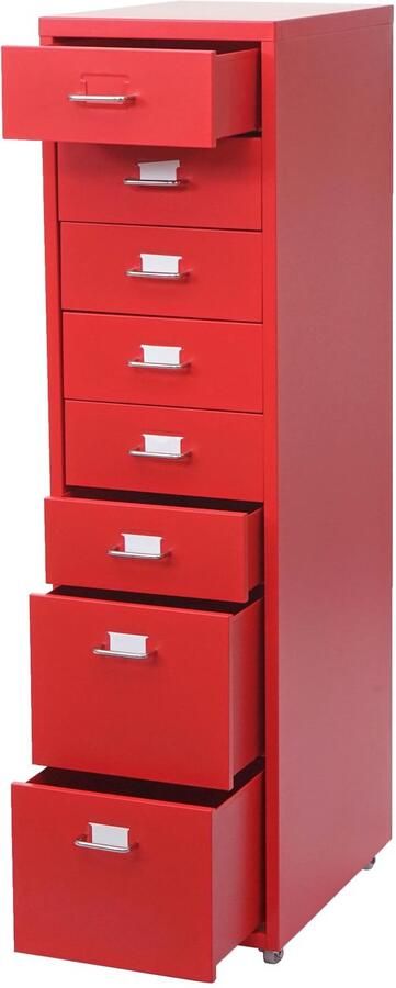 MCW Trolley kast Boston T851 stalen ladekast 110x28x41cm 8 laden ~ rood