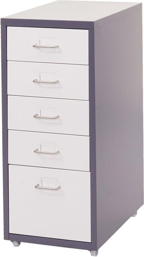 MCW Trolley kast Boston T851 stalen ladekast 69x28x41cm 5 laden ~ donkergrijs wit