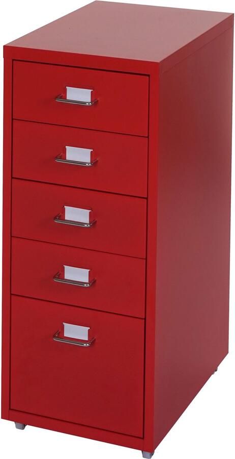 MCW Trolley kast Boston T851 stalen ladekast 69x28x41cm 5 laden ~ rood