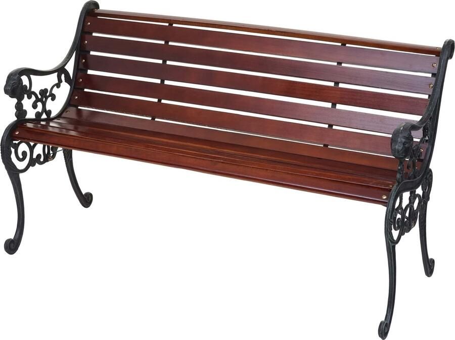 MCW Tuinbank -F98 parkbank houten bank 2-zits gietijzer hout 125cm 20kg ~ bruin