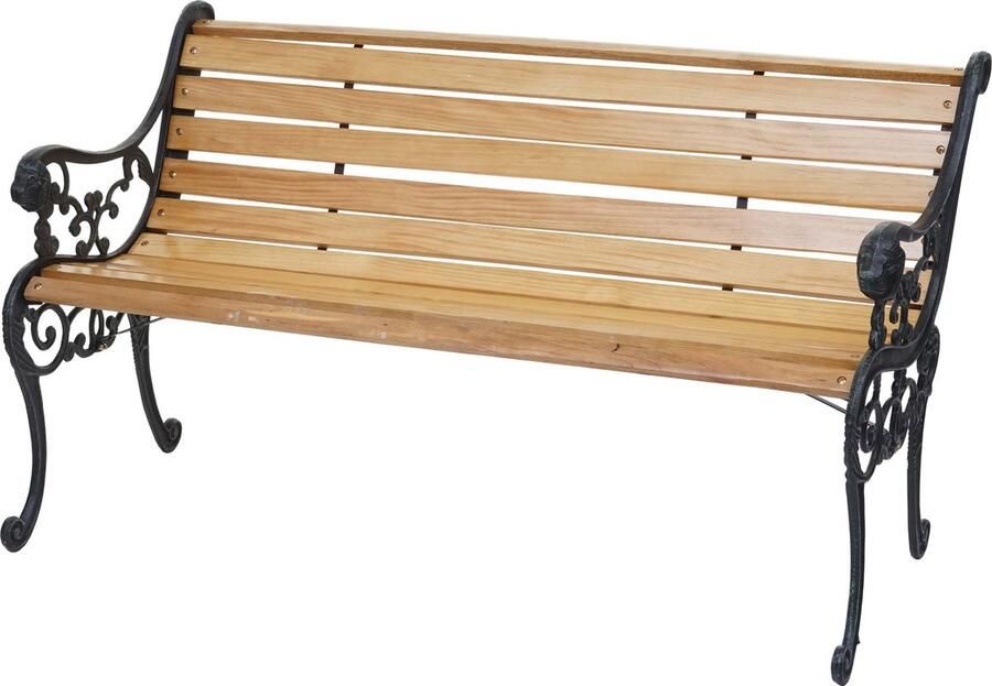 MCW Tuinbank -F98 parkbank houten bank 3-zits gietijzer hout 160cm 22kg ~ lichtbruin