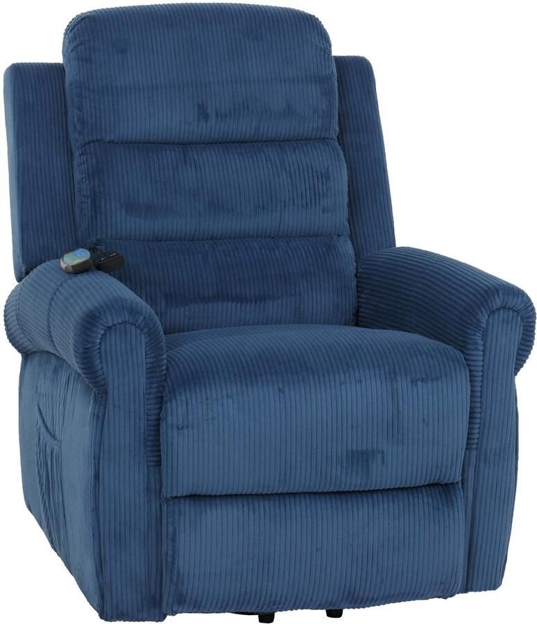 MCW TV-fauteuil -K63 fauteuil sta-op-massage verwarmingsfunctie stof (220g m²) corduroy ~ blauw