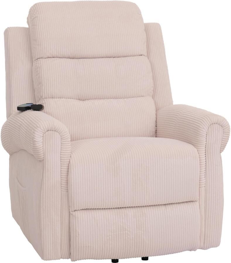 MCW TV-fauteuil -K63 fauteuil sta-op-massage verwarmingsfunctie stof (220g m²) corduroy ~ crème-wit