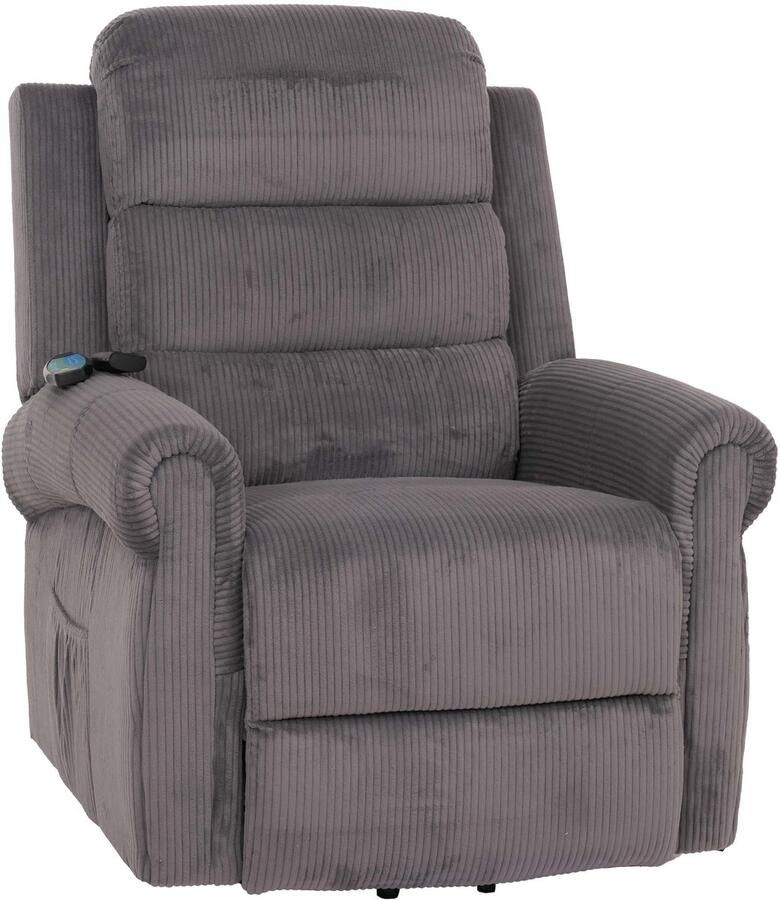 MCW TV-fauteuil -K63 fauteuil sta-op-massage verwarmingsfunctie stof (220g m²) corduroy ~ donkergrijs