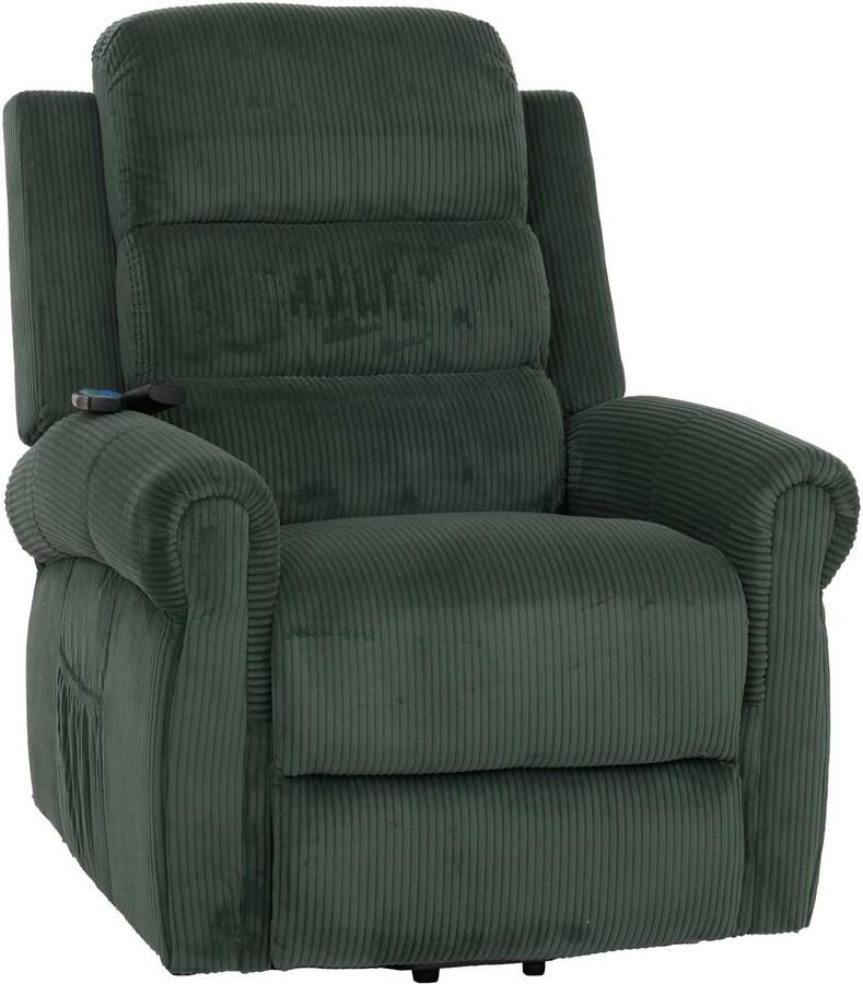 MCW TV-fauteuil -K63 fauteuil sta-op-massage verwarmingsfunctie stof (220g m²) corduroy ~ groen