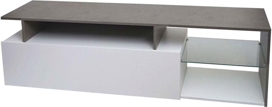 MCW TV-rek -L35 lowboard TV-tafel dressoir TV-meubel ladekast hout 47x170x40cm opbergvak wit betonlook