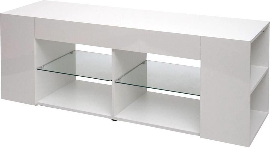 MCW TV-rek -L36 TV-standaard TV-tafel lowboard TV-kast ladekast hout 50x144x40cm opbergvak hoogglans wit