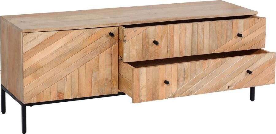 MCW TV-rek -L95 TV-standaard TV-tafel lowboard TV-meubel ladekast massief mangohout 56x145x43cm MVG naturel