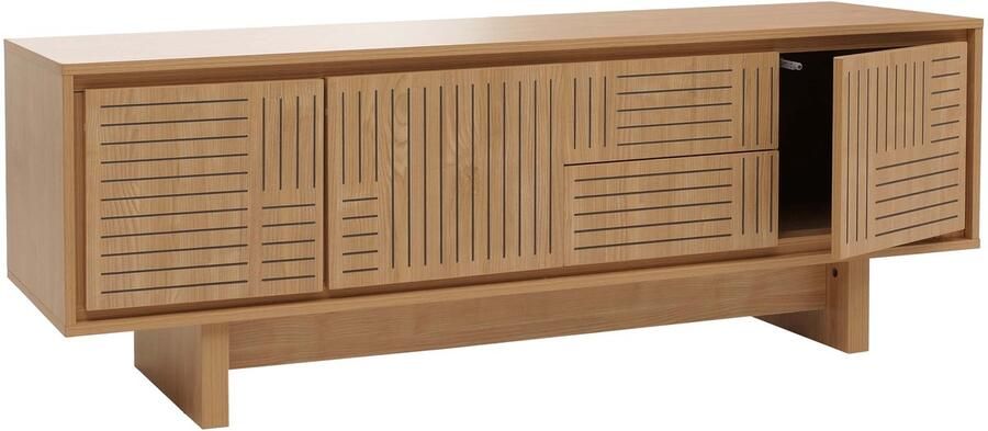 MCW TV-rek -O34 TV-meubel TV-tafel Lowboard Ladekast lades melamine 51 5x150x39 5cm ~ iepenhout naturel