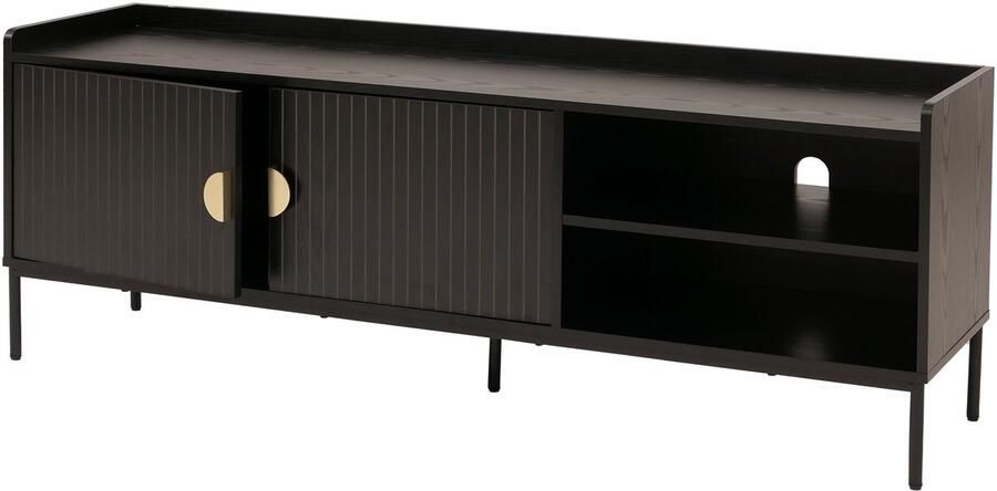 MCW TV rek -O39 TV plank TV tafel lowboard TV kast ladekast melamine MDF 56x150x40cm ~ hout look zwart