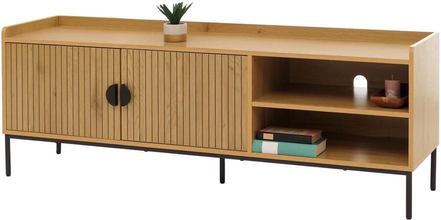 MCW TV-rek -O39 TV-plank TV-tafel lowboard TV-meubel ladekast melamine MDF 56x150x40cm ~ naturel