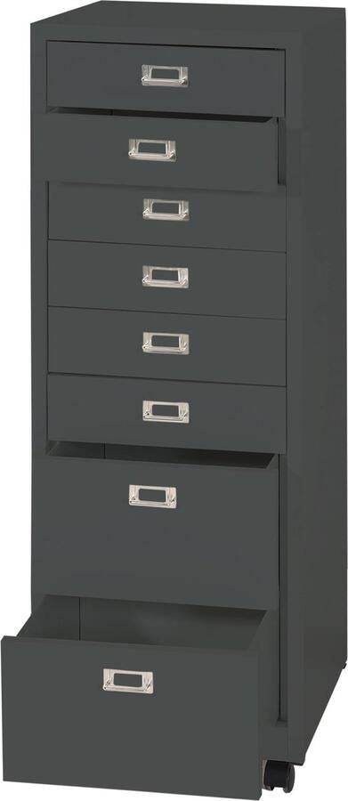 MCW Verrijdbare ladekast -L49 stalen ladekast archiefkast metaal 115x40x41cm 8 laden ~ donkergrijs