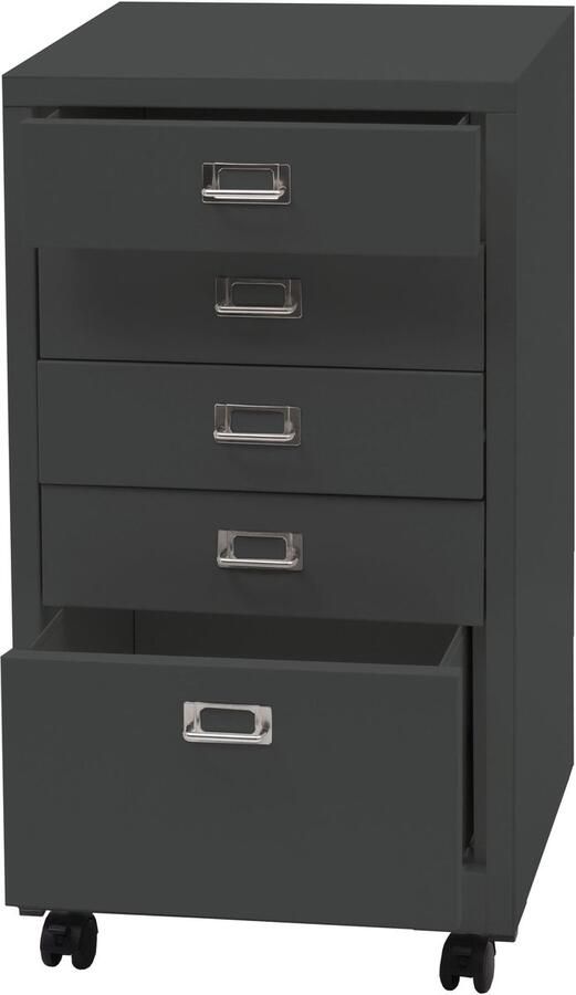 MCW Verrijdbare ladekast -L49 stalen ladekast archiefkast metaal 75x40x41cm 5 laden ~ donkergrijs