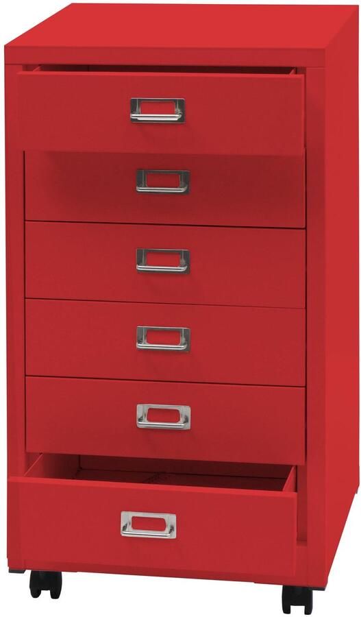 MCW Verrijdbare ladekast -L49 stalen ladekast archiefkast metaal 75x40x41cm 6 laden ~ rood