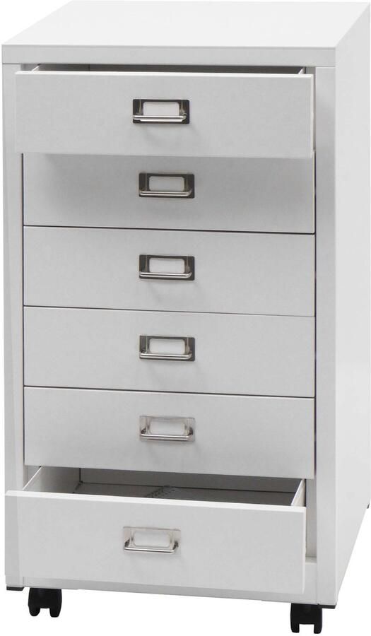 MCW Verrijdbare ladekast -L49 stalen ladekast archiefkast metaal 75x40x41cm 6 laden ~ wit