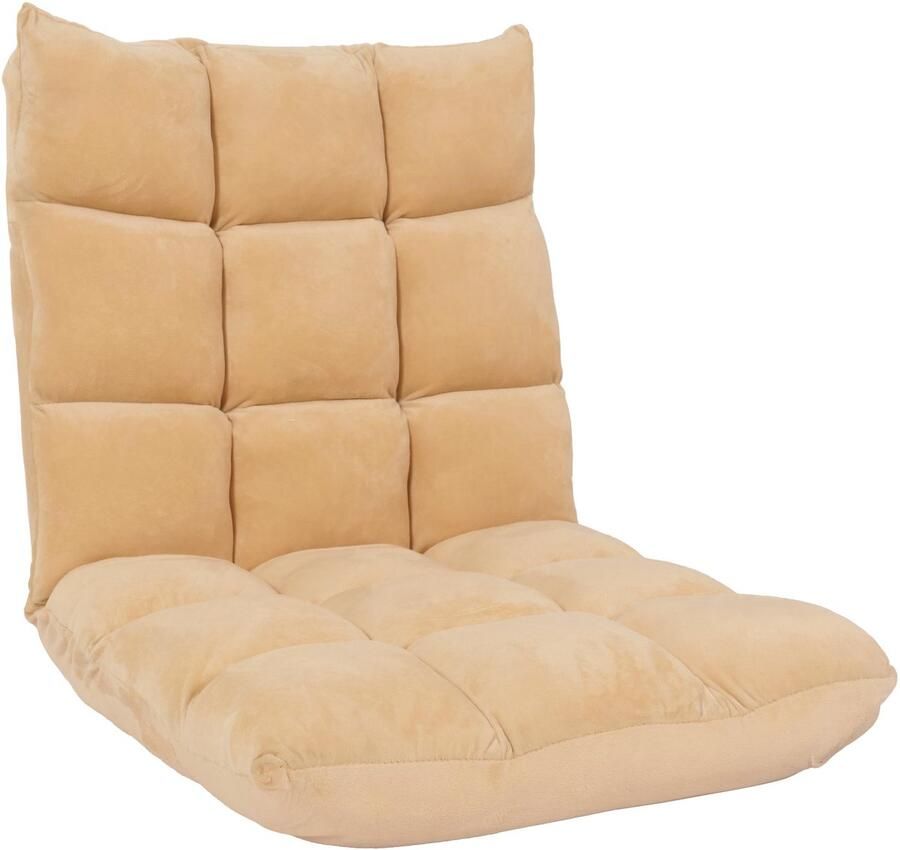 MCW Vloer fauteuil -N43 relax vloer kussen opklapbare fauteuil 6 ligstanden stevig frame fluweel ~ beige