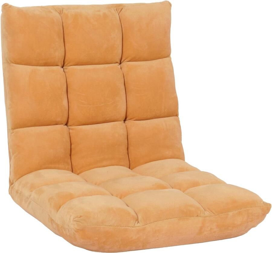 MCW Vloer fauteuil -N43 relax vloer kussen opklapbare fauteuil 6 ligstanden stevig frame fluweel ~ lichtbruin