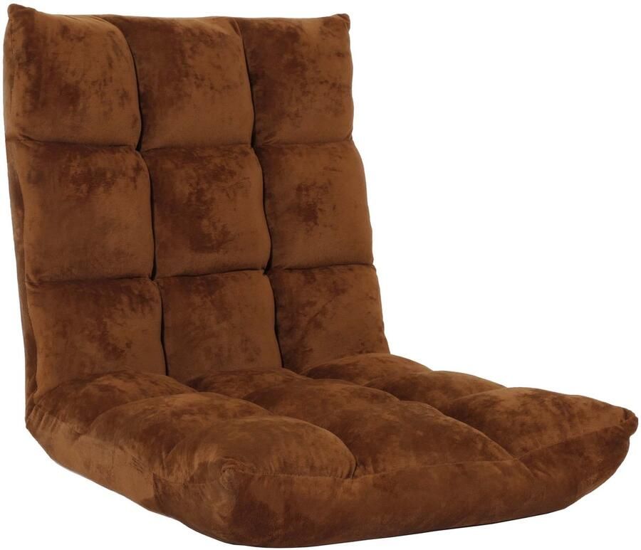 MCW Vloer fauteuil -N43 relax vloer kussen opklapbare fauteuil 6 ligstanden stevig frame fluweel ~ donkerbruin