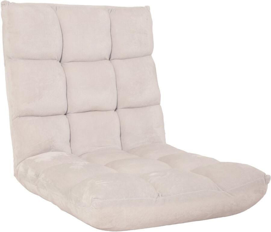 MCW Vloer fauteuil -N43 relax vloer kussen opklapbare fauteuil 6 ligstanden stevig frame fluweel ~ creme-grijs