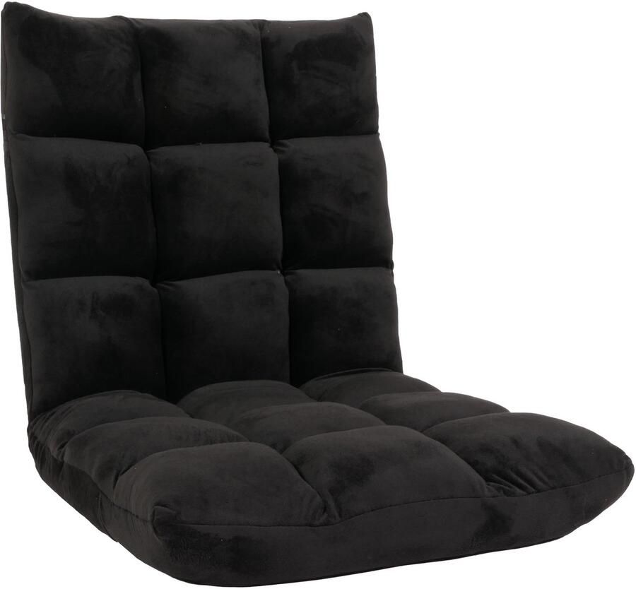 MCW Vloer fauteuil -N43 relax vloer kussen opklapbare fauteuil 6 ligstanden stevig frame fluweel ~ zwart