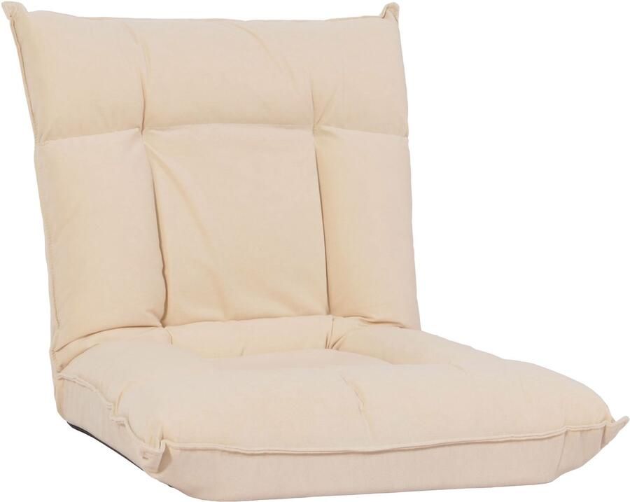 MCW Vloer fauteuil -N44 relax vloer kussen vloer sofa fauteuil 6 ligstanden stevig frame fluweel ~ beige