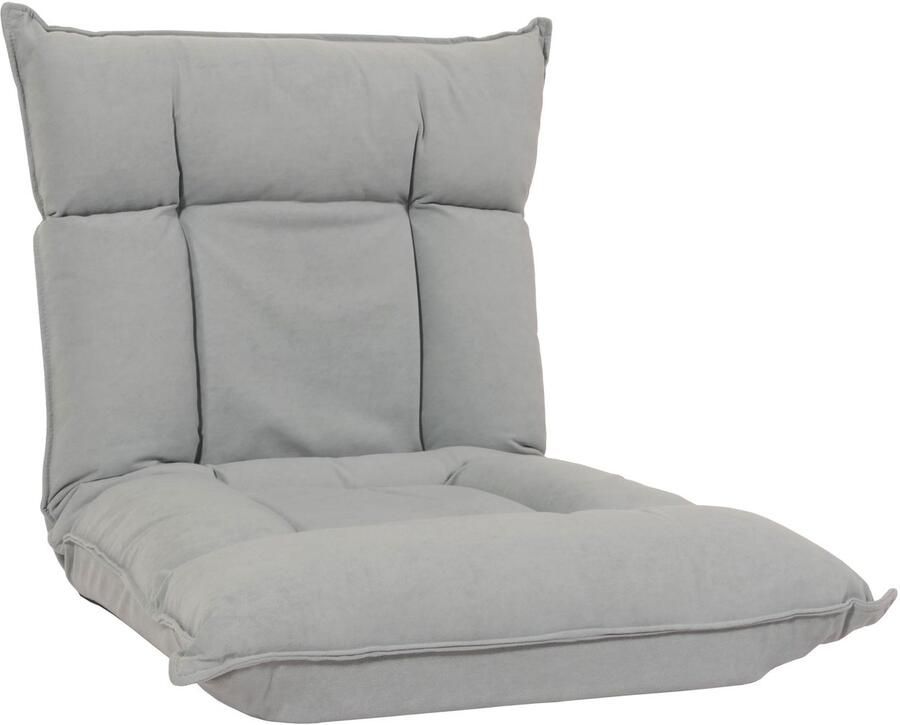 MCW Vloer fauteuil -N44 relax vloer kussen vloer sofa opklapbare fauteuil 6 ligstanden stevig frame fluweel ~ lichtgrijs