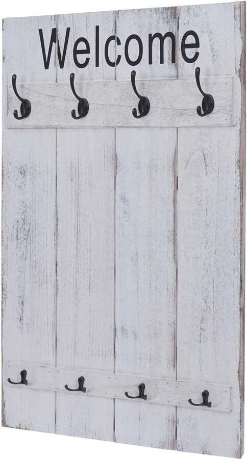 MCW Wandkapstok -C89 Welkom kapstok kapstokpaneel shabby look vintage 91x60cm ~ wit shabby